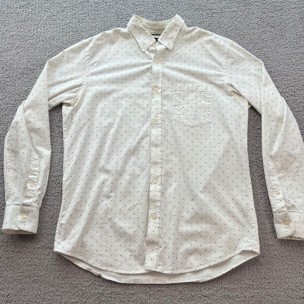 Banana Republic Mens Large White Geometric Triangle Print Oxford Shirt Standard